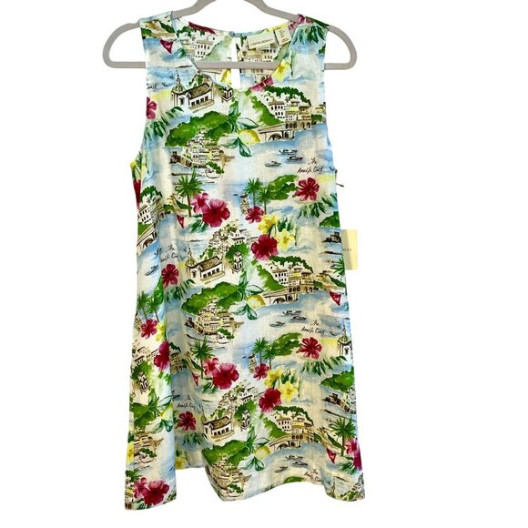 NWT Cynthia Rowley Linen Sleeveless Shift Dress Watercolor Amalfi Coast Size L - Picture 1 of 14